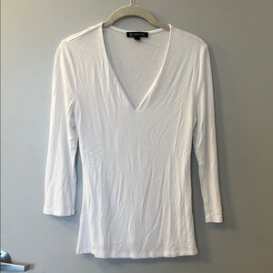 INC International Concepts White Long Sleeve V-Neck Top